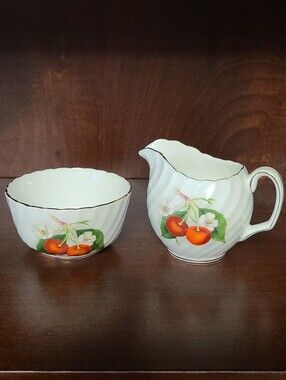 Vtg Royal Adderley Cherry Ripe Mini Creamer & Sugar Bowl Set Flawless Collector